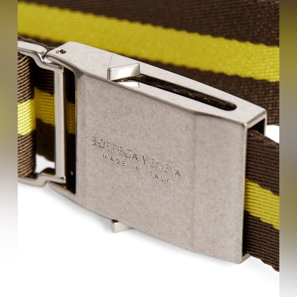 NWT Unisex One Size Bottega Veneta Leather-trim Grosgrain Stripe Belt In Brown - Picture 5 of 10